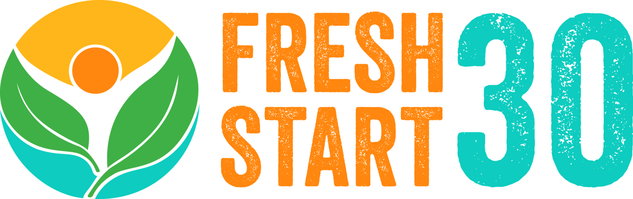 Fresh Start 30 lockup: the leaf-and-sun mark beside FRESH START in orange and a textured teal 30