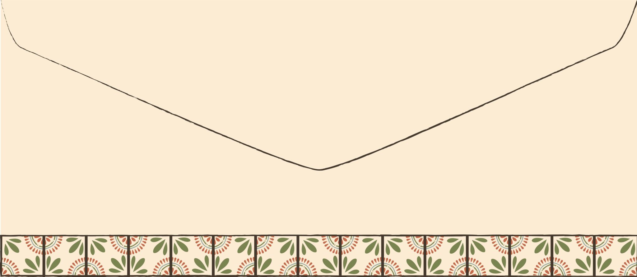 Cream envelope back with the flap and the tile pattern along the bottom edge