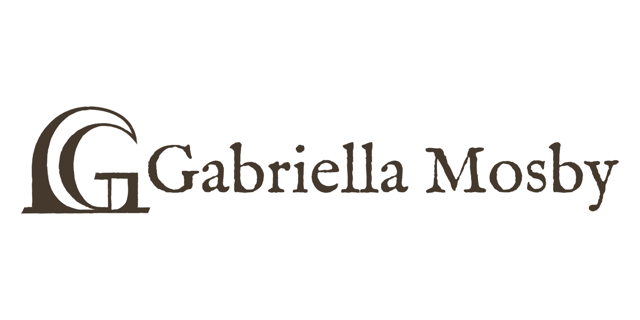 Gabriella Mosby horizontal logo: the G monogram beside the name in a serif face