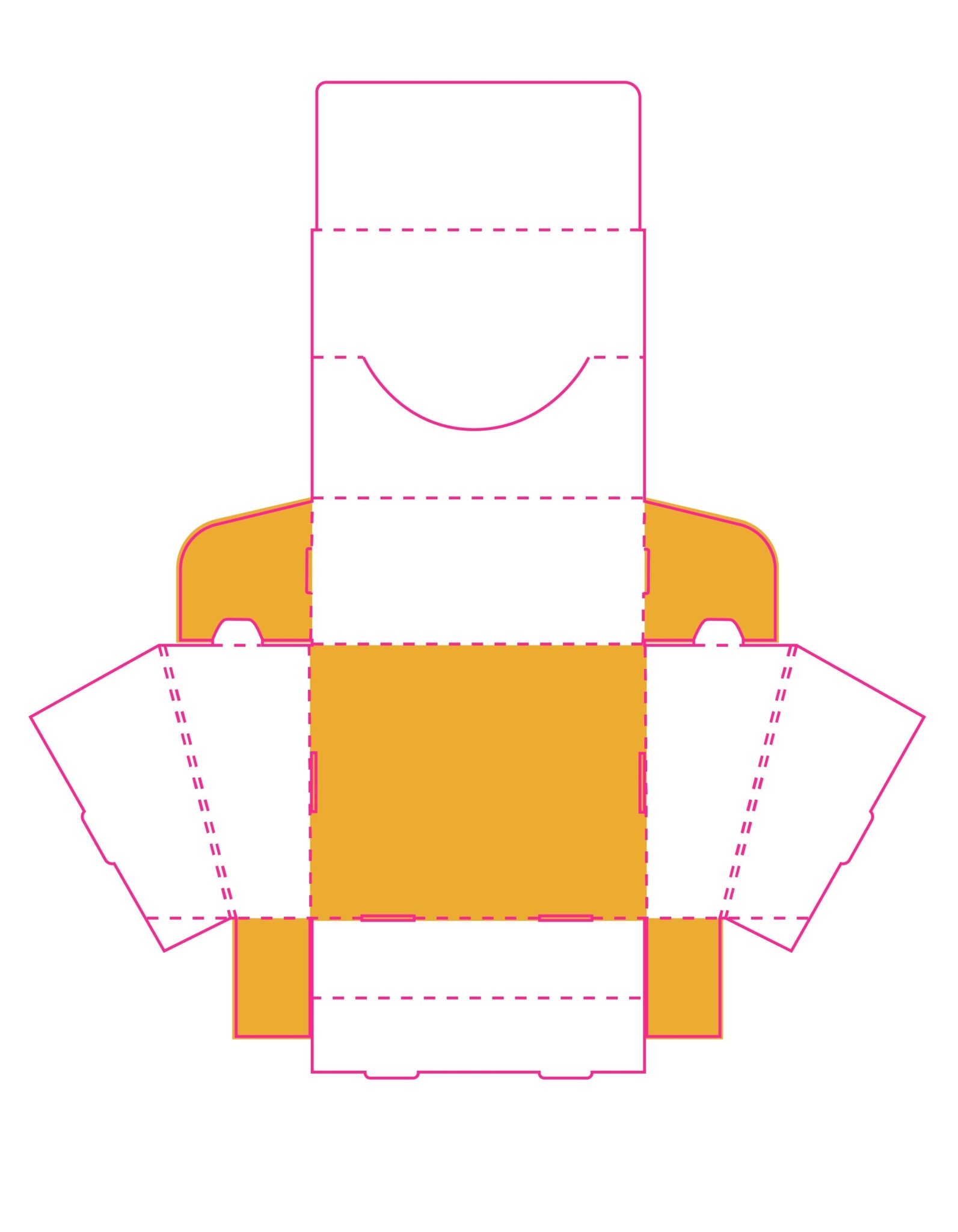 Blank dieline of the Sunbound counter display with cut and fold lines in magenta